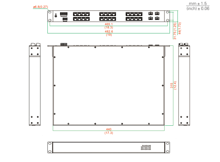 UOTEK 24+4G Rackmount 10/100M Unmanaged Industrial Ethernet Switch