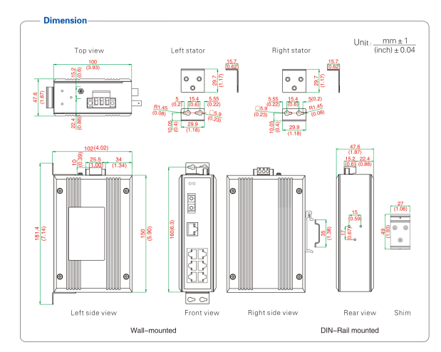 UOTEK DIN-Rail Unmanaged 7 10/100Base-T(X) Ethernet interfaces and 1 100Base-FX port Industrial Ethernet Switch