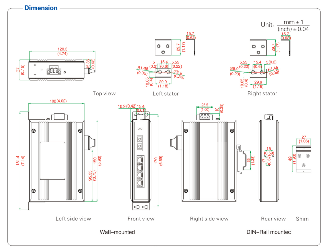 UOTEK 4 10/100Base-TX Ethernet ports and 1 100Base- FX optical port Network Fiber Optic Transceiver