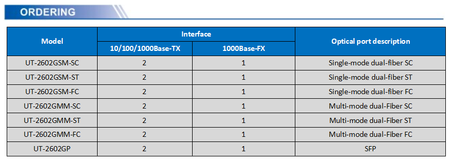 UOTEK 2 Base-T Ethernet ports,1 Base- X optical port network fiber transceiver