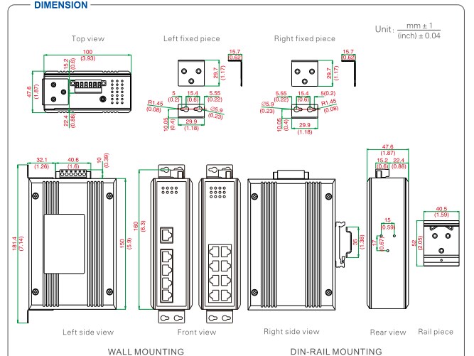 UOTEK 10/100M 5-Port POE Ethernet Swtich Model： UT-6405-POE