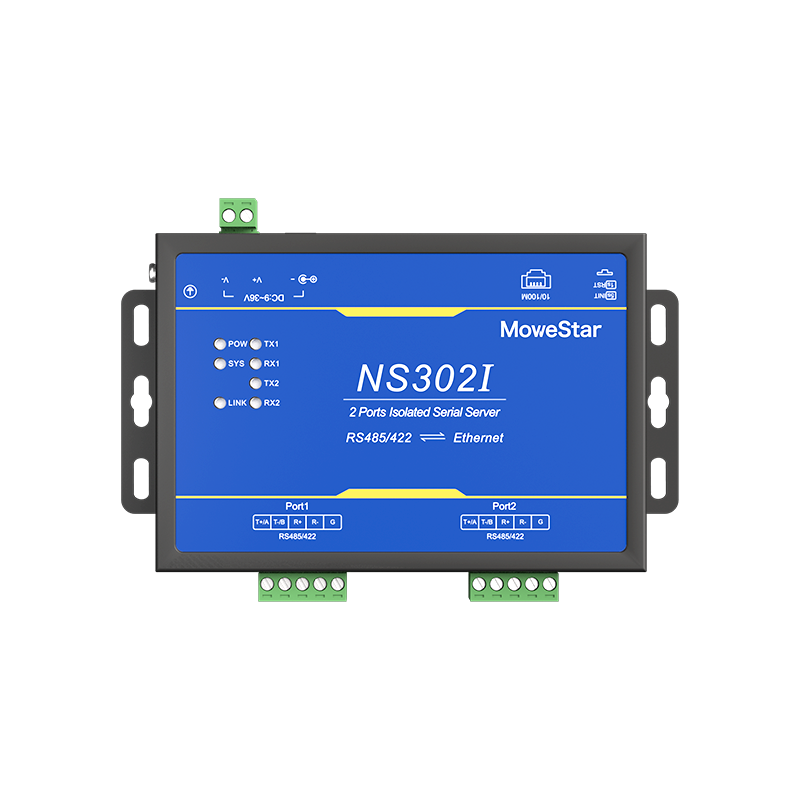 2 Ports RS485/422 Serial to 100M Ethernet Opto-isolated Server