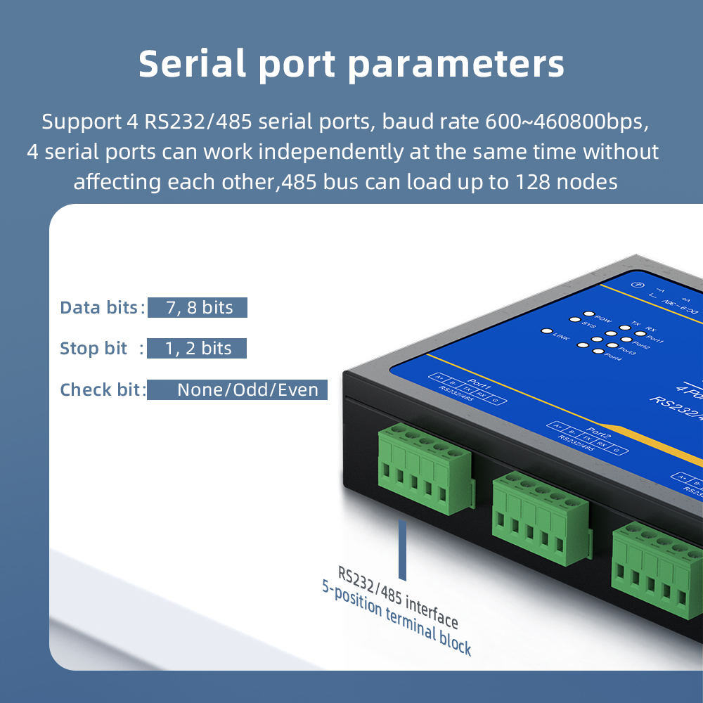 4 Ports RS232/485 Serial to 100M Ethernet Server