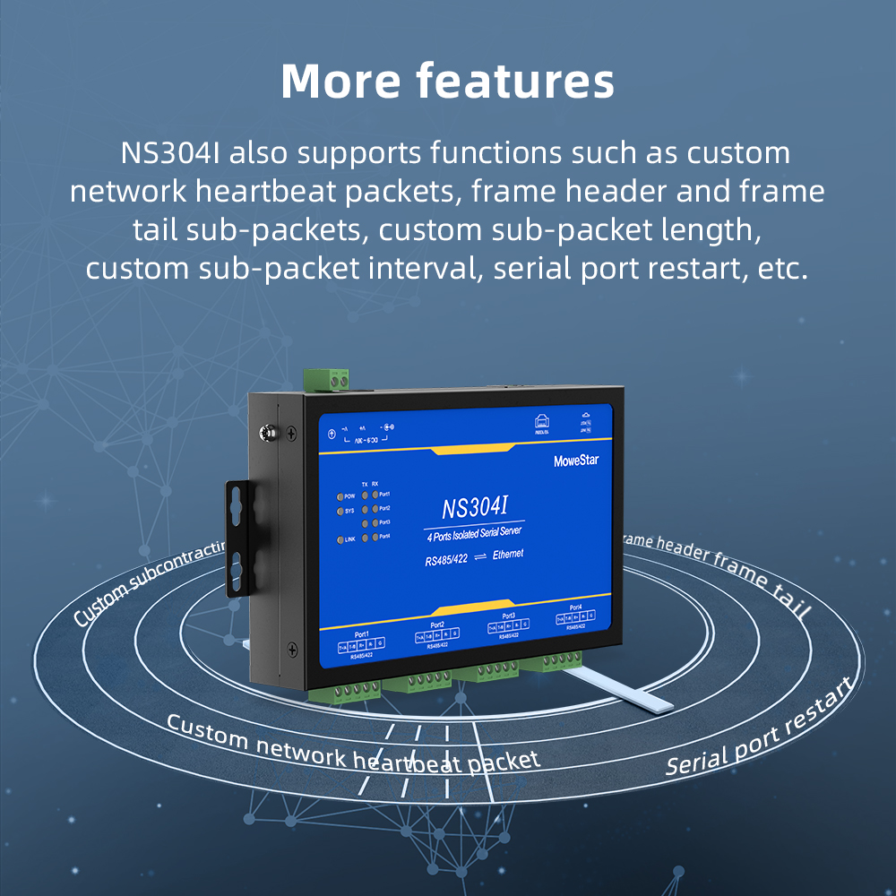 4 Ports RS485/422 Serial to 100M Ethernet Opto-isolated Server