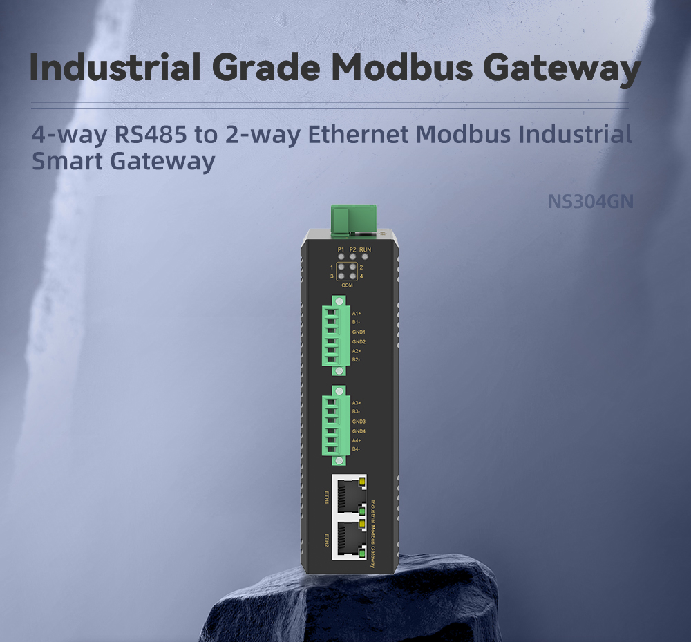 4 Ports RS485 to 2 Ports Ethernet Modbus Industrial Smart Gateway