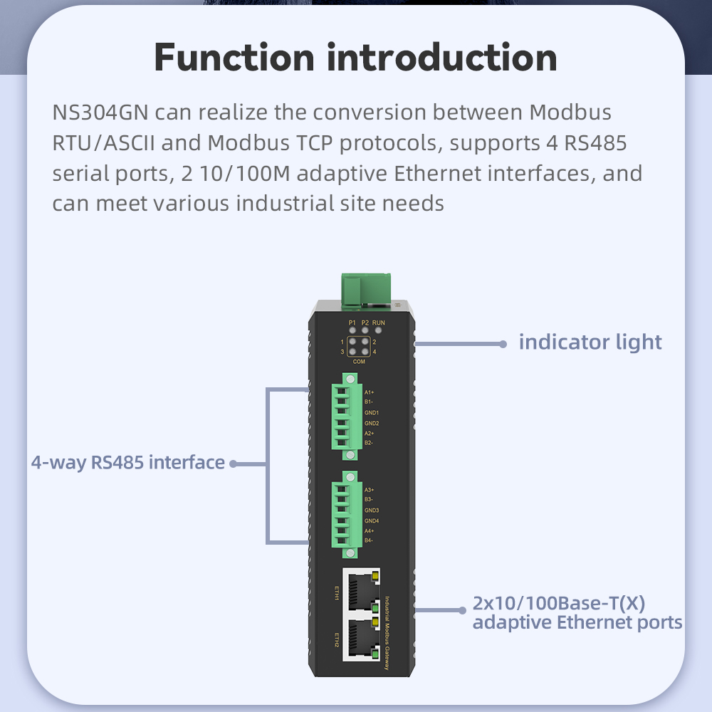 4 Ports RS485 to 2 Ports Ethernet Modbus Industrial Smart Gateway