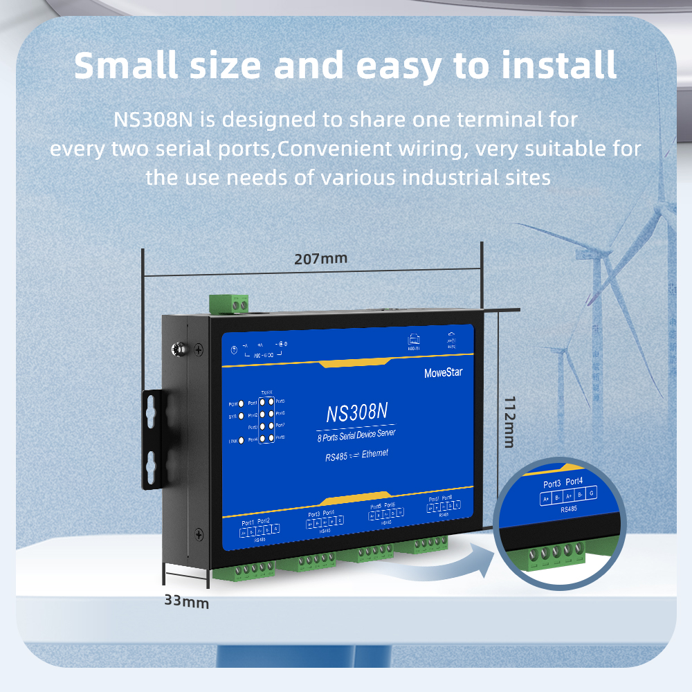 8 Ports RS485 Serial to 100M Ethernet Server