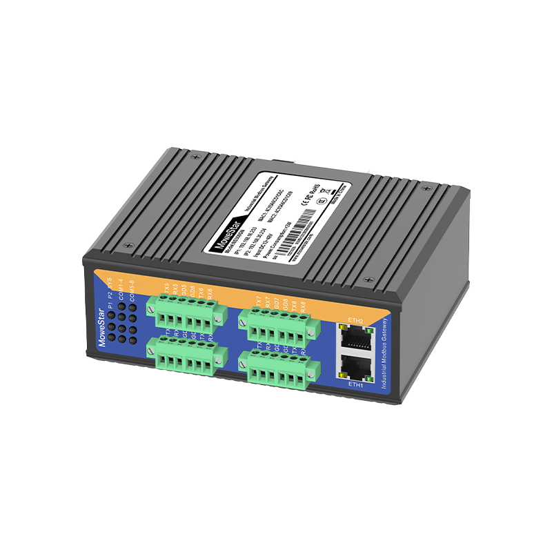 8 Ports RS485 to 2 Ports Ethernet Modbus Industrial Smart Gateway