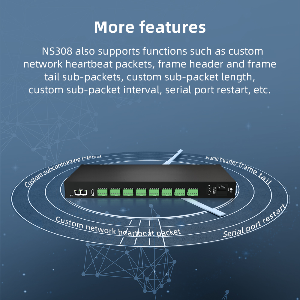 8 Ports RS232/485 Serial to 100M Ethernet Server