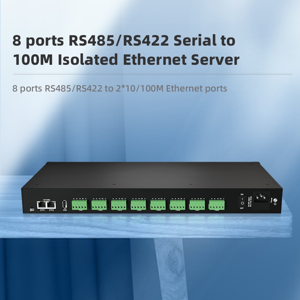 8 Ports RS485/422 Serial to 100M Ethernet Opto-isolated Server