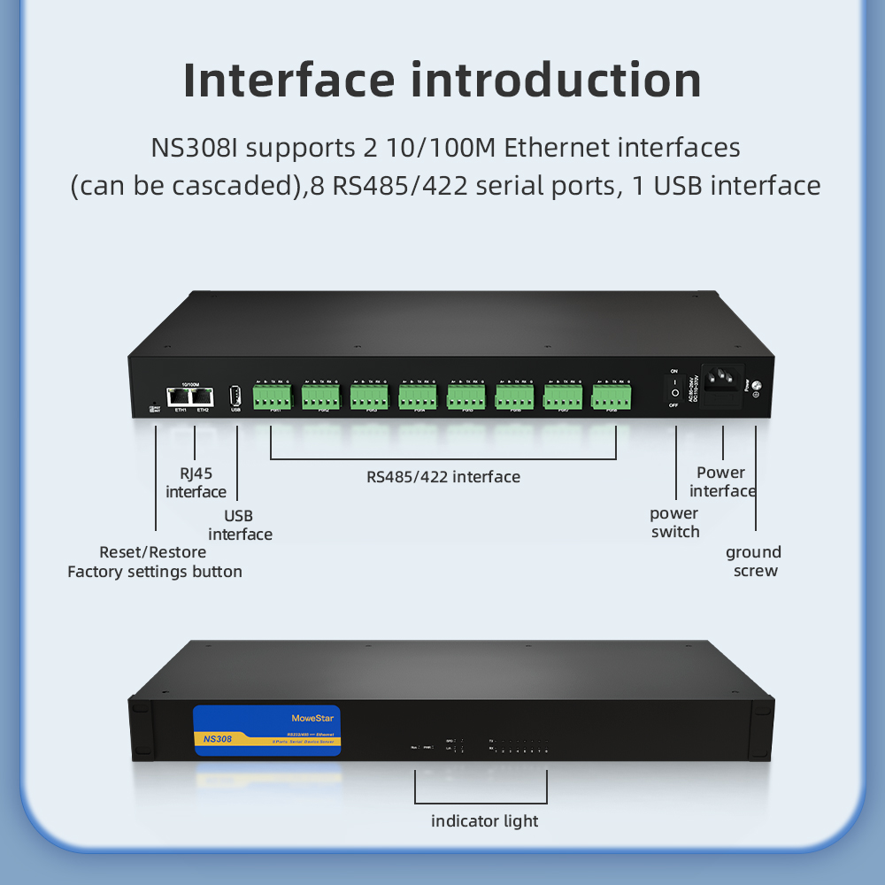 8 Ports RS485/422 Serial to 100M Ethernet Opto-isolated Server