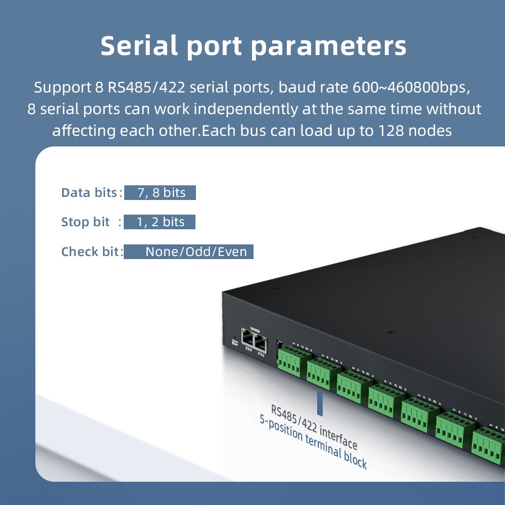 8 Ports RS485/422 Serial to 100M Ethernet Opto-isolated Server