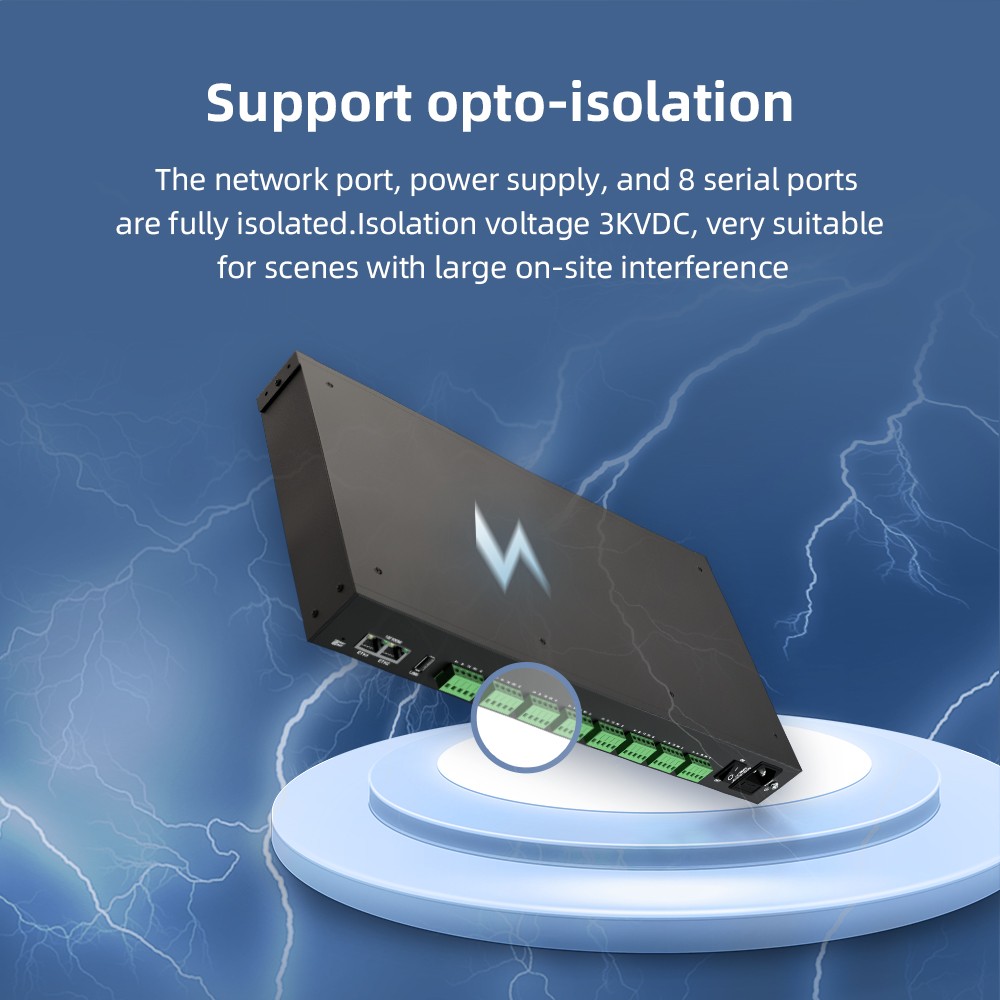 8 Ports RS485/422 Serial to 100M Ethernet Opto-isolated Server