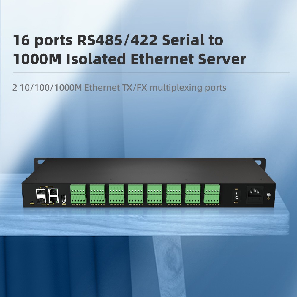16 Ports RS485/422 Serial to 1000M Ethernet Opto-isolated Server