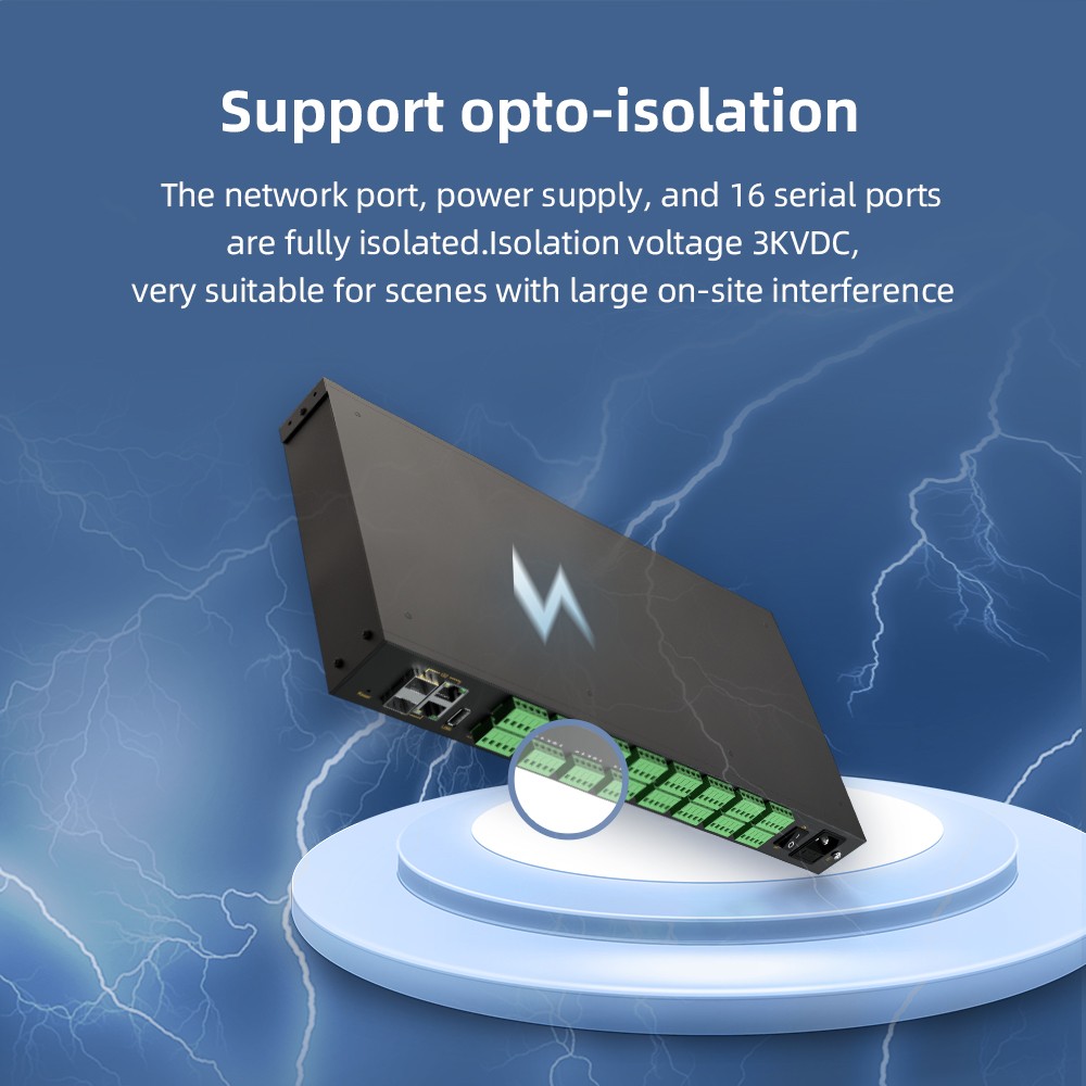 16 Ports RS485/422 Serial to 1000M Ethernet Opto-isolated Server