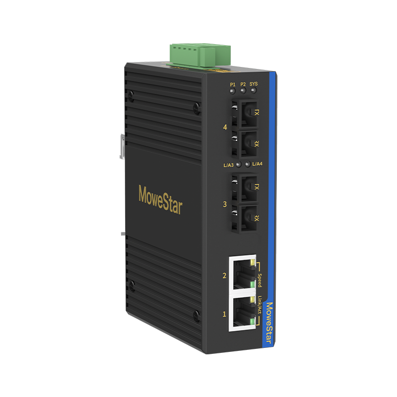 2 Ports 100M F(x) + 2 Ports 10/100M T(x) Din-Rail Unmanaged Industrial Ethernet Switch