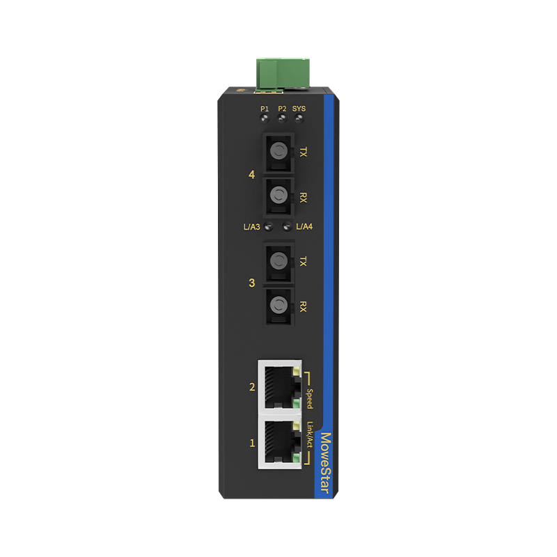 2 Ports 100M F(x) + 2 Ports 10/100M T(x) Din-Rail Unmanaged Industrial Ethernet Switch