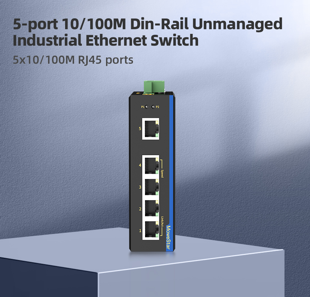 5 Ports 10/100M T(x) Din-Rail Unmanaged Industrial Ethernet Switch
