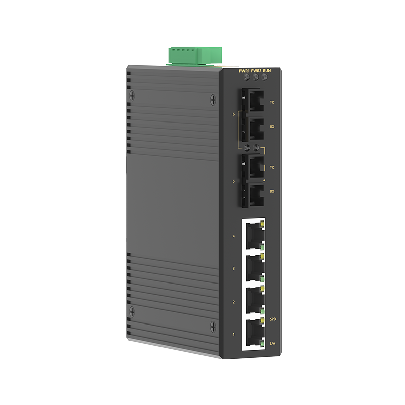 2 Ports 100M F(x) + 4 Ports 10/100M T(x) Din-Rail Unmanaged Industrial Ethernet Switch