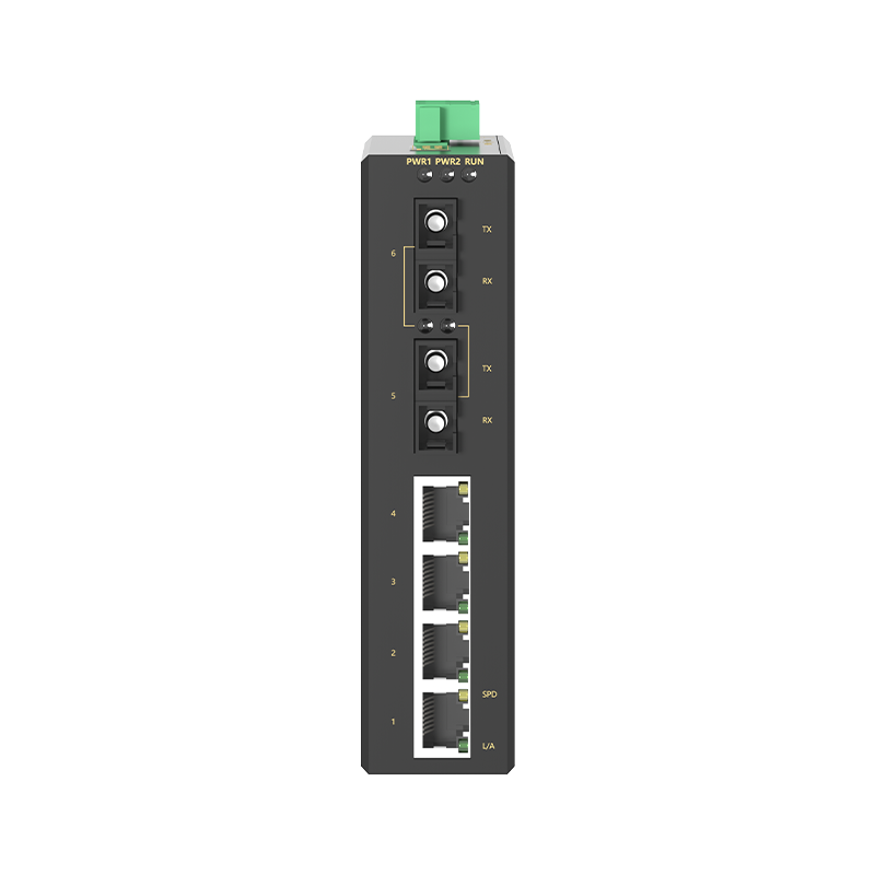 2 Ports 100M F(x) + 4 Ports 10/100M T(x) Din-Rail Unmanaged Industrial Ethernet Switch