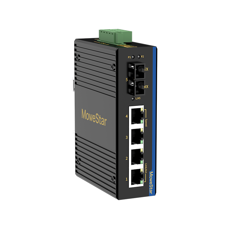 1 Port 100M F(x) + 4 Ports 10/100M T(x) Din-Rail Unmanaged Industrial Ethernet Switch