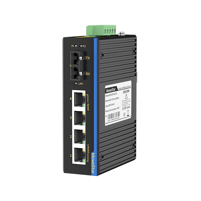 1 Port 100M F(x) + 4 Ports 10/100M T(x) Din-Rail Unmanaged Industrial Ethernet Switch
