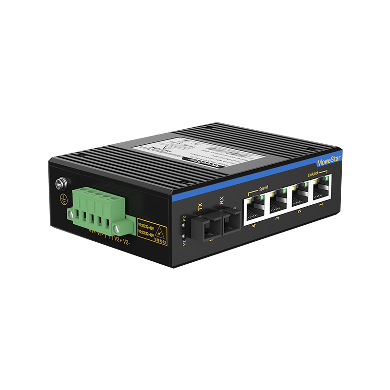 1 Port 100M F(x) + 4 Ports 10/100M T(x) Din-Rail Unmanaged Industrial Ethernet Switch