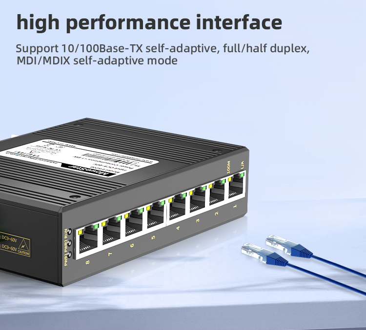 8 Ports 10/100M T(x) Din-Rail Unmanaged Industrial Ethernet Switch