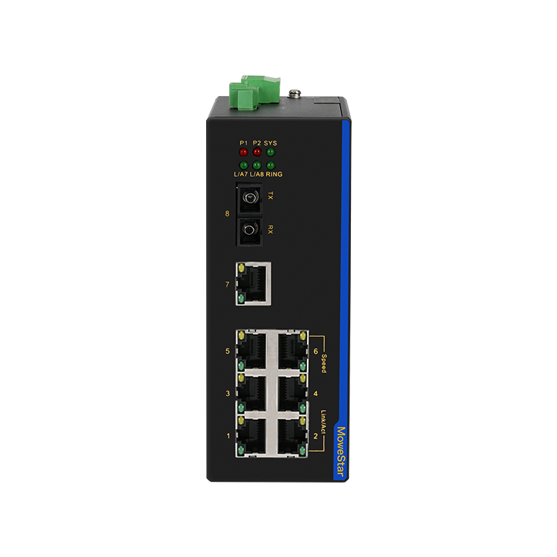 1 Port 100M F(x) + 7 Ports 10/100M T(x) Din-Rail Unmanaged Industrial Ethernet Switch