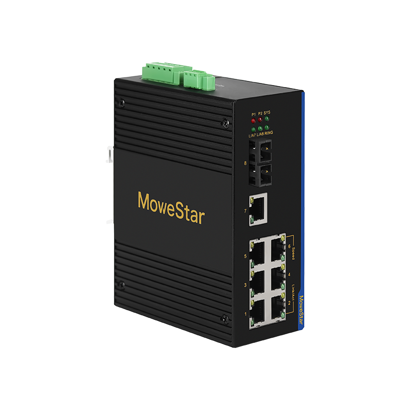 1 Port 100M F(x) + 7 Ports 10/100M T(x) Din-Rail Unmanaged Industrial Ethernet Switch
