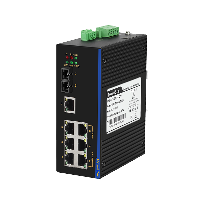 1 Port 100M F(x) + 7 Ports 10/100M T(x) Din-Rail Unmanaged Industrial Ethernet Switch
