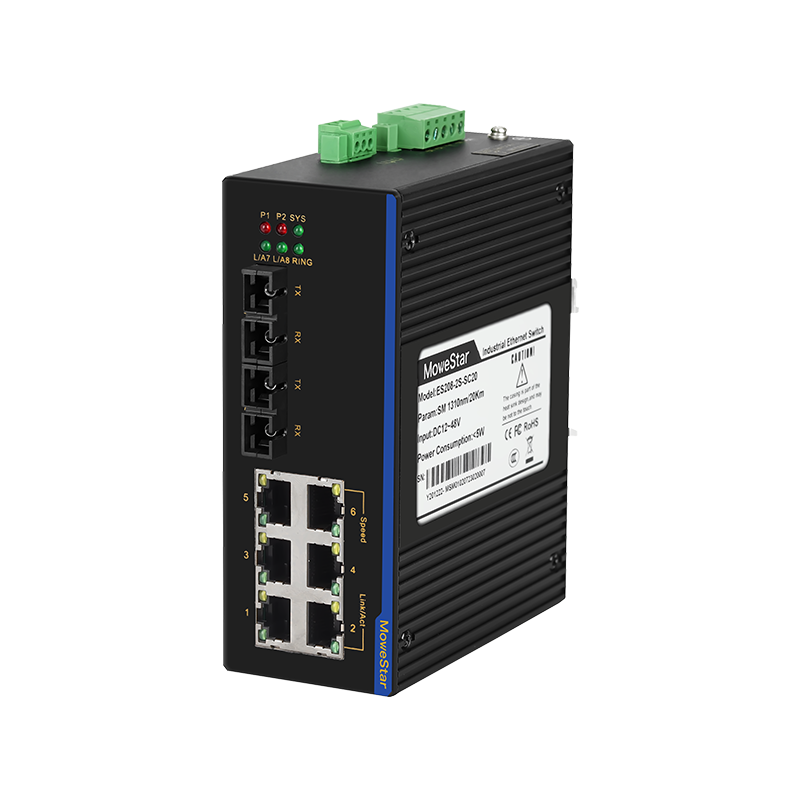 2 Ports 100M F(x) + 6 Ports 10/100M T(x) Din-Rail Unmanaged Industrial Ethernet Switch