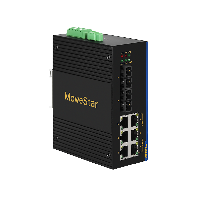 2 Ports 100M F(x) + 6 Ports 10/100M T(x) Din-Rail Unmanaged Industrial Ethernet Switch