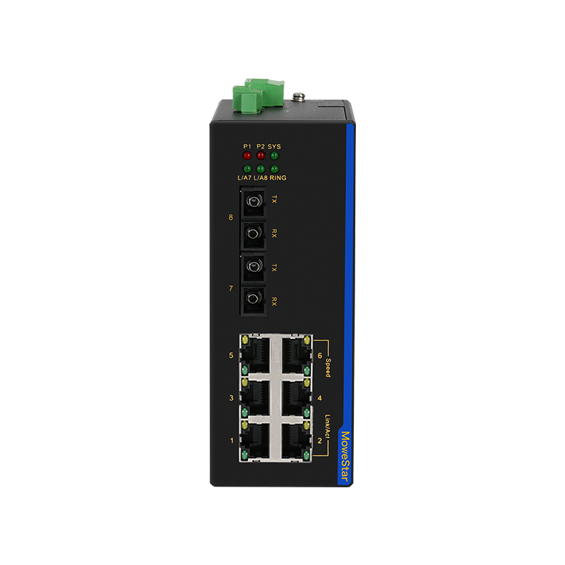 2 Ports 100M F(x) + 6 Ports 10/100M T(x) Din-Rail Unmanaged Industrial Ethernet Switch
