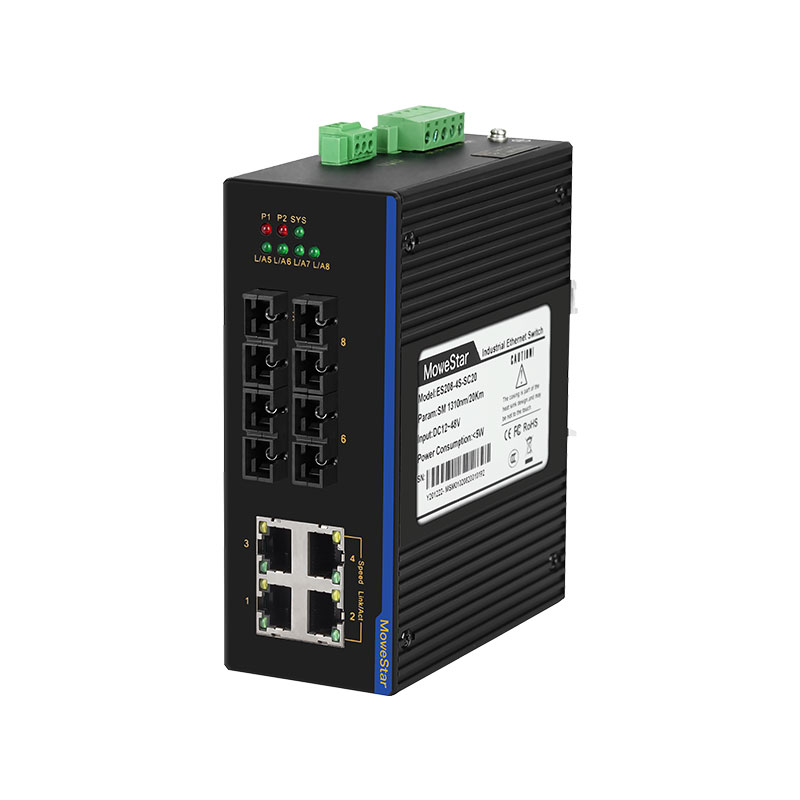 4 Ports 100M F(x) + 4 Ports 10/100M T(x) Din-Rail Unmanaged Industrial Ethernet Switch