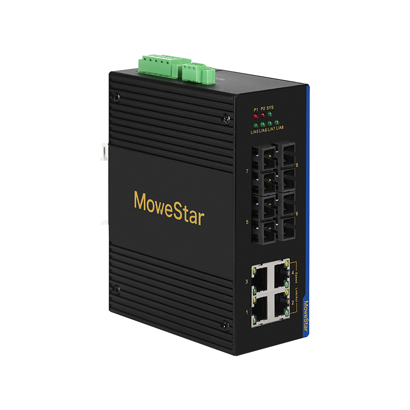 4 Ports 100M F(x) + 4 Ports 10/100M T(x) Din-Rail Unmanaged Industrial Ethernet Switch