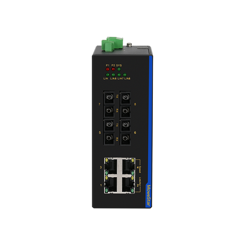 4 Ports 100M F(x) + 4 Ports 10/100M T(x) Din-Rail Unmanaged Industrial Ethernet Switch