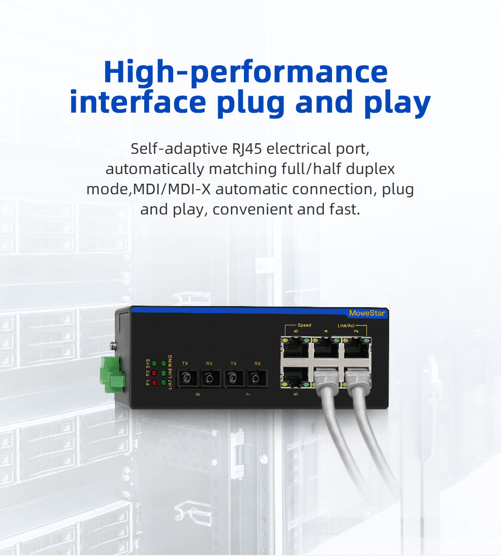 4 Ports 100M F(x) + 4 Ports 10/100M T(x) Din-Rail Unmanaged Industrial Ethernet Switch