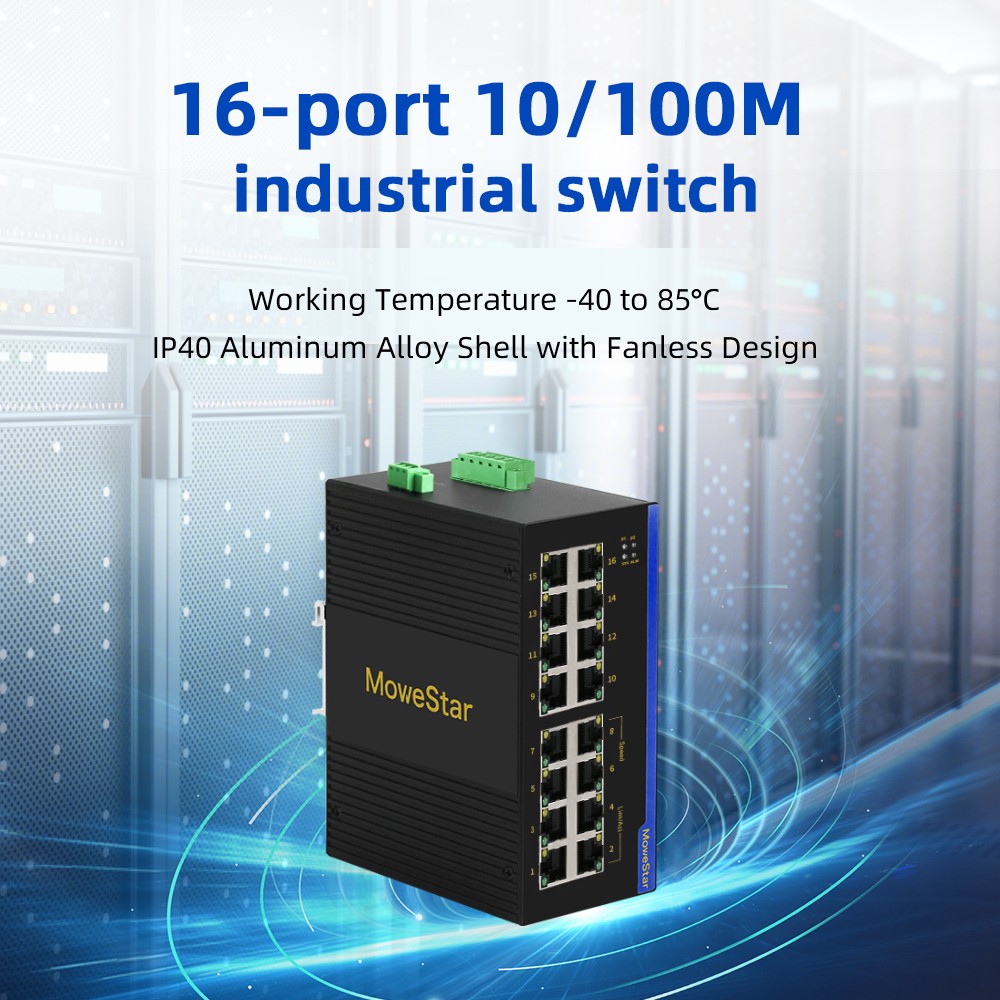 16 Ports 10/100M T(x) Din-Rail Unmanaged Industrial Ethernet Switch