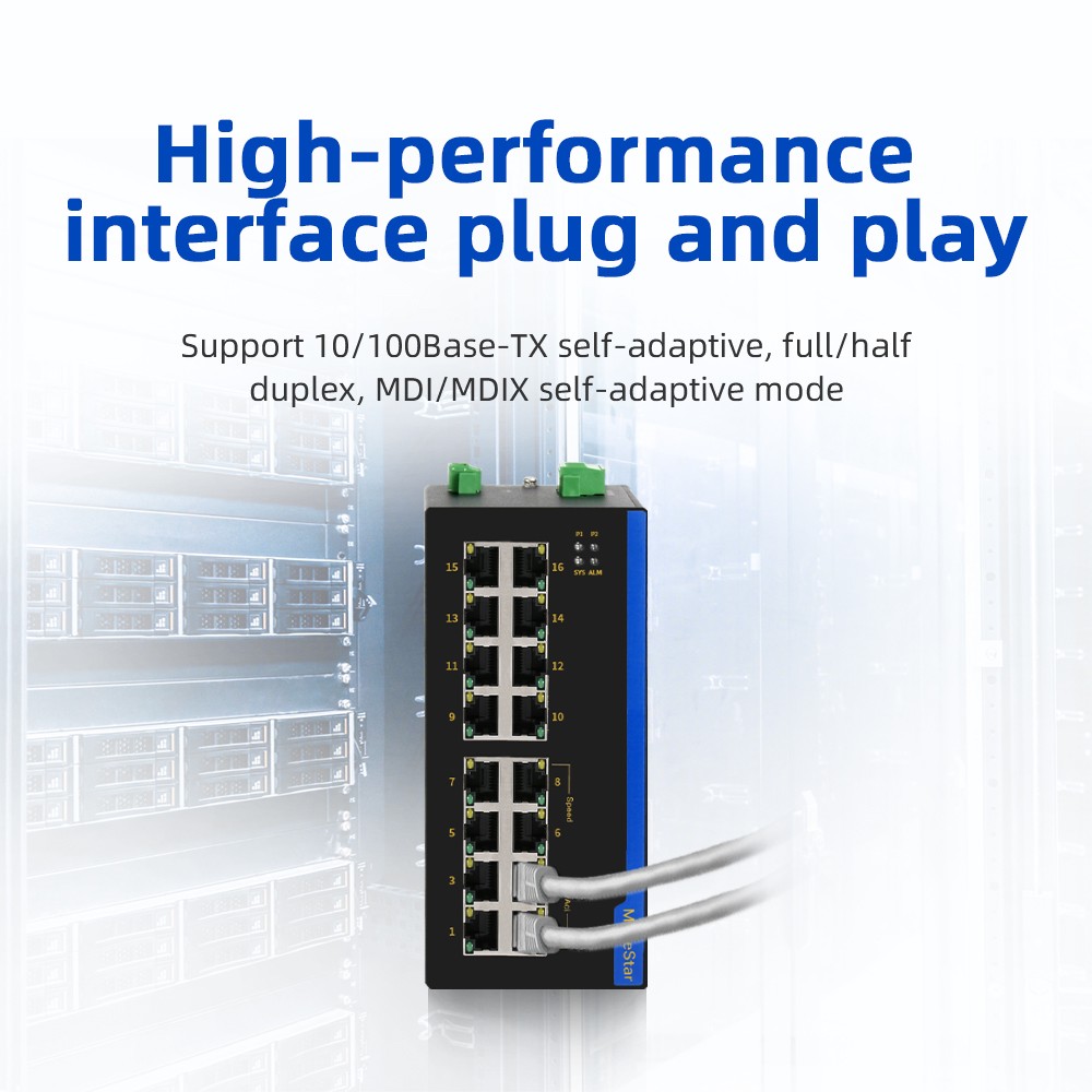 16 Ports 10/100M T(x) Din-Rail Unmanaged Industrial Ethernet Switch