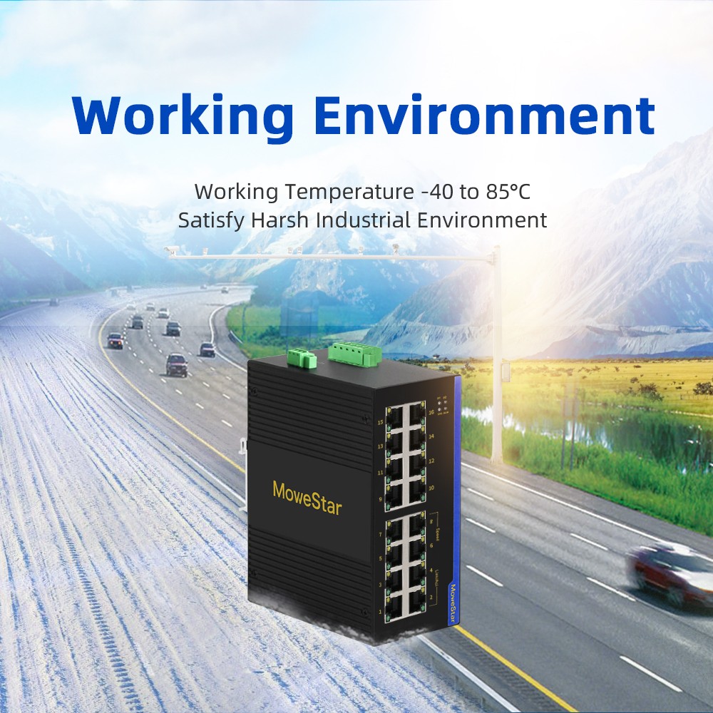 16 Ports 10/100M T(x) Din-Rail Unmanaged Industrial Ethernet Switch