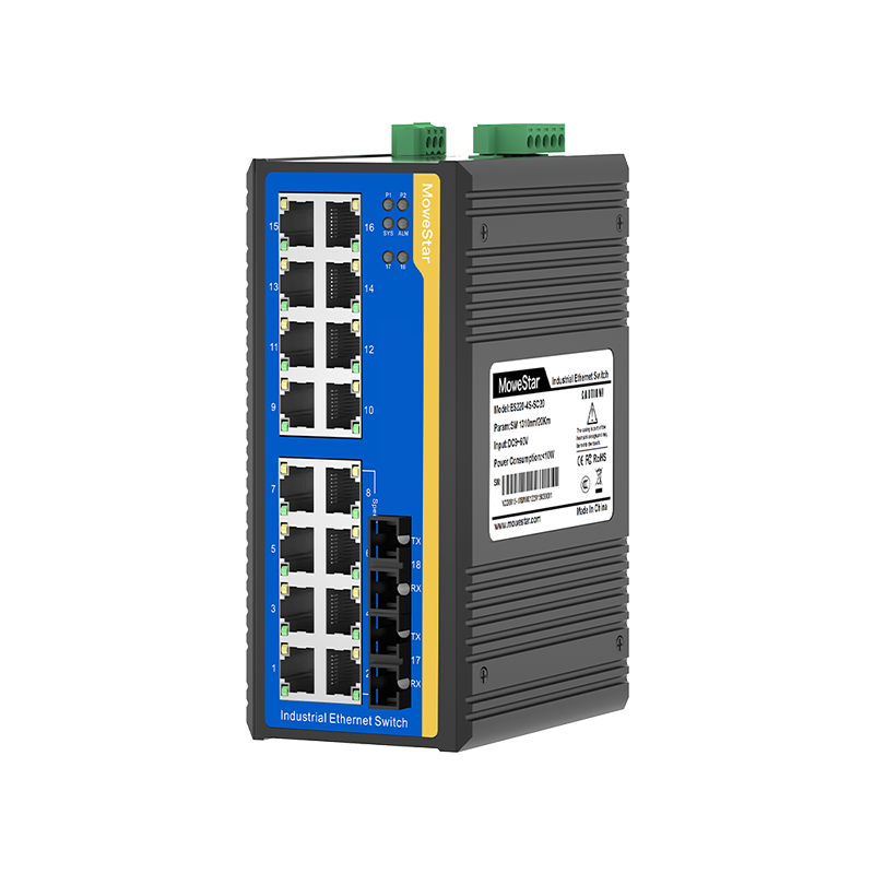 2 Ports 100M F(x) + 16 Ports 10/100M T(x) Din-Rail Unmanaged Industrial Ethernet Switch
