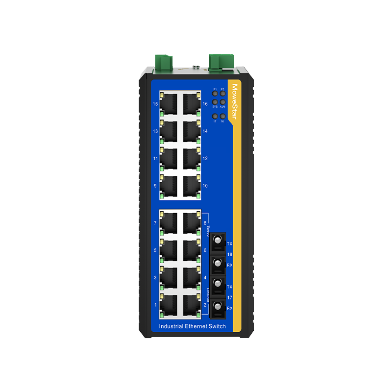 2 Ports 100M F(x) + 16 Ports 10/100M T(x) Din-Rail Unmanaged Industrial Ethernet Switch