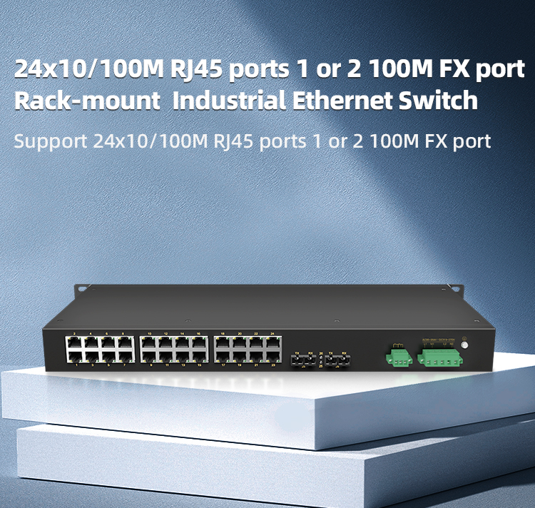 2 Ports 100M F(x) + 24 Ports 10/100M T(x) Rack-mount Unmanaged Industrial Ethernet Switch