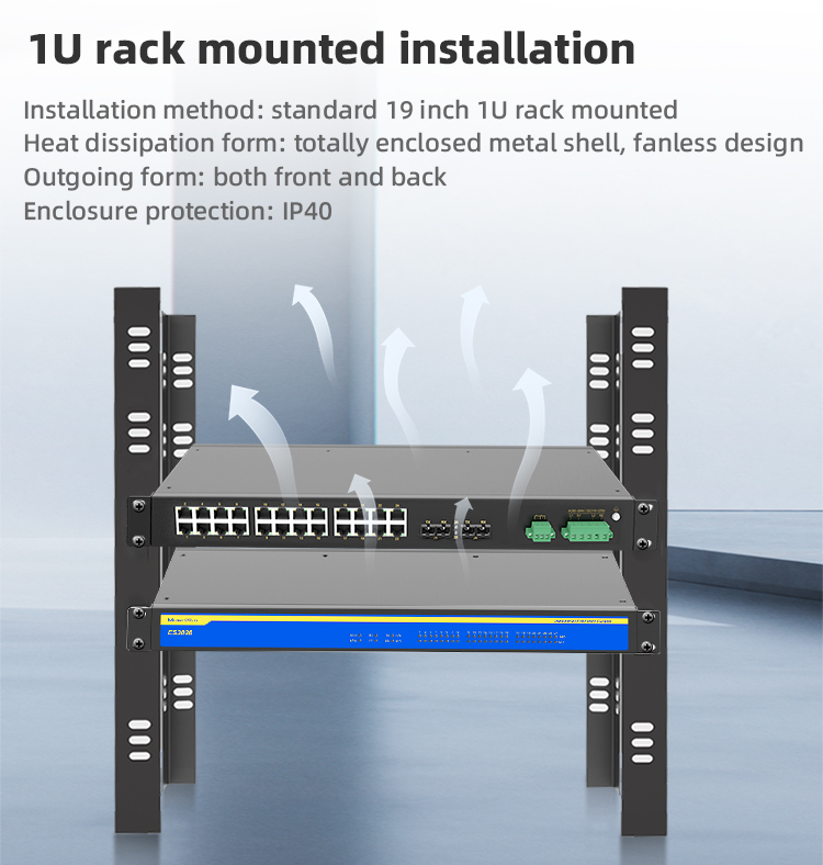2 Ports 100M F(x) + 24 Ports 10/100M T(x) Rack-mount Unmanaged Industrial Ethernet Switch
