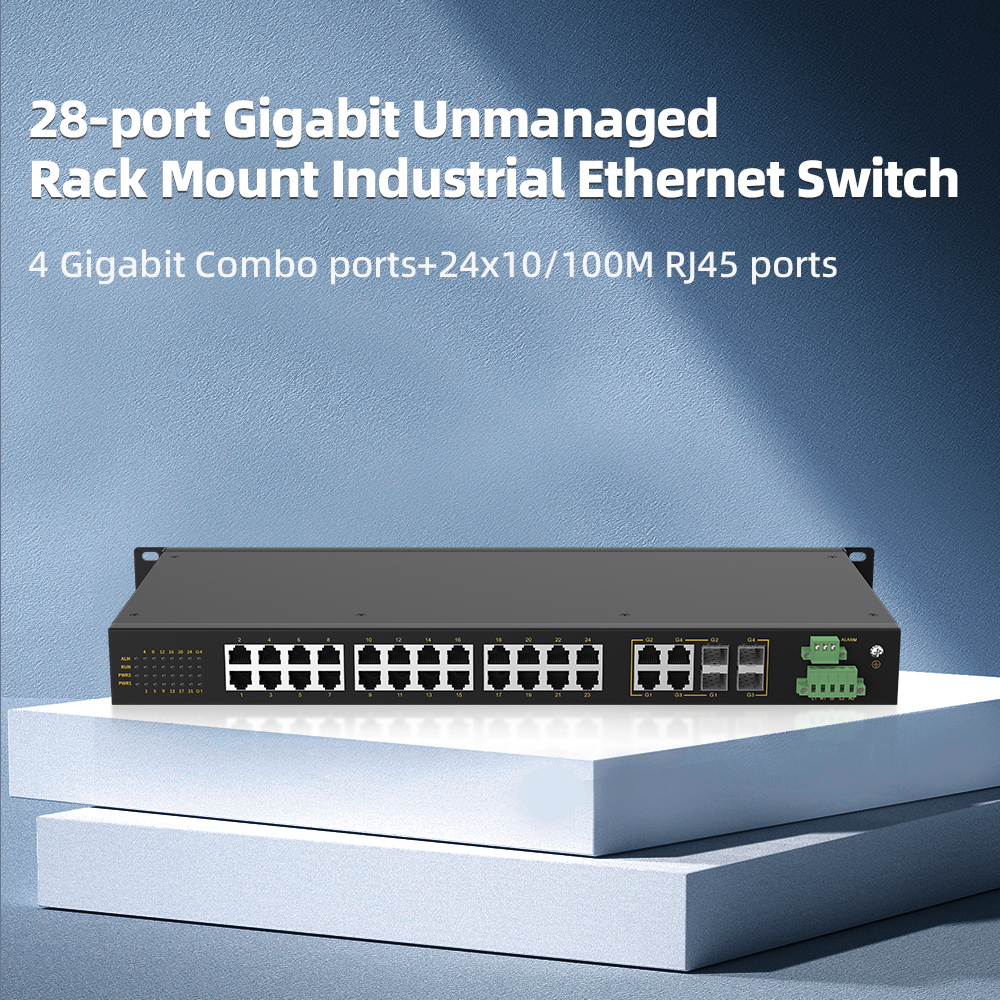 4 Ports Gigabit Combo + 24 Ports 10/100M T(x) Rack-mount Unmanaged Industrial Ethernet Switch