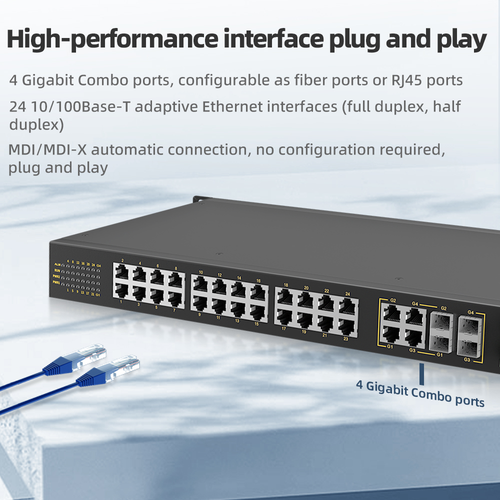 4 Ports Gigabit Combo + 24 Ports 10/100M T(x) Rack-mount Unmanaged Industrial Ethernet Switch