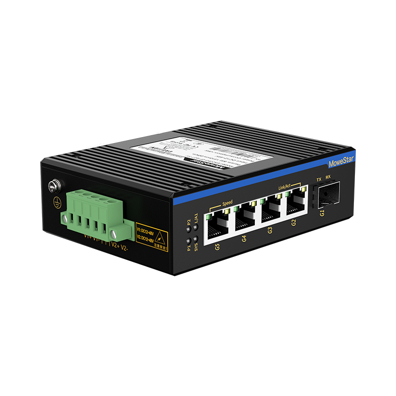 1 Port Gigabit SFP + 4 Ports Gigabit RJ45 Din-Rail Unmanaged Industrial Ethernet Switch