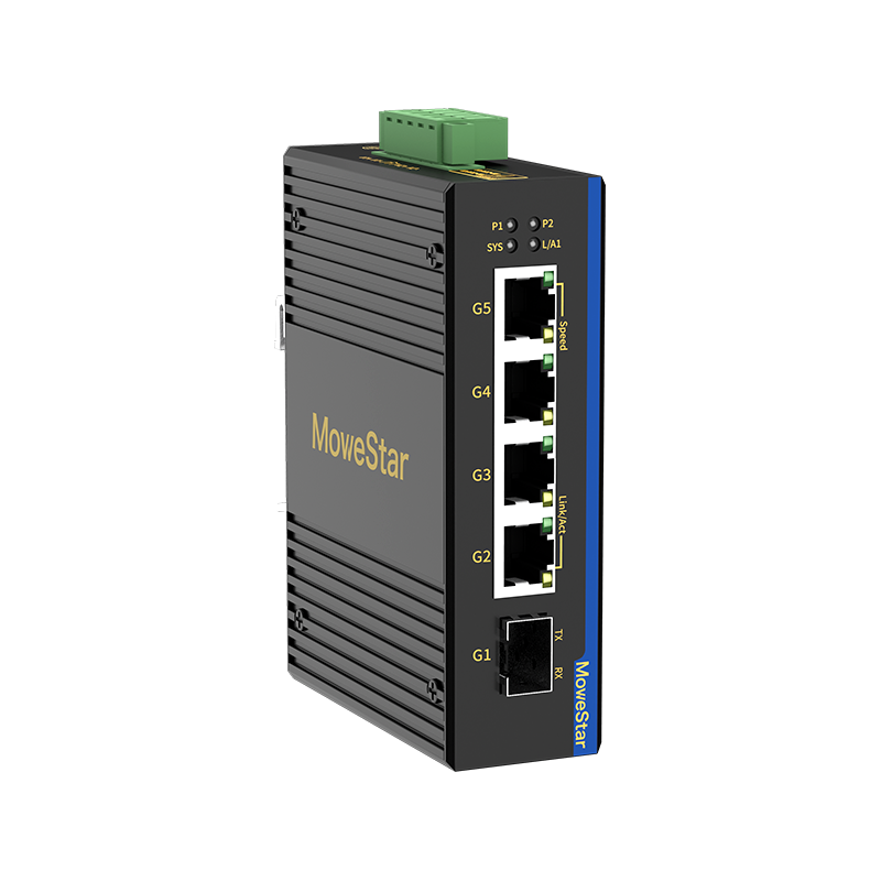1 Port Gigabit SFP + 4 Ports Gigabit RJ45 Din-Rail Unmanaged Industrial Ethernet Switch