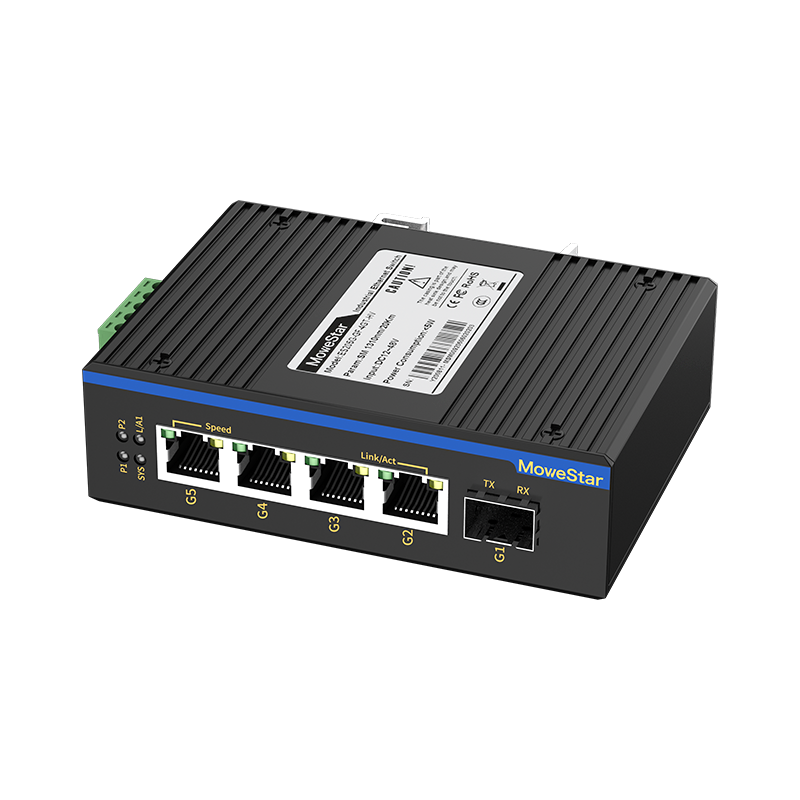 1 Port Gigabit SFP + 4 Ports Gigabit RJ45 Din-Rail Unmanaged Industrial Ethernet Switch